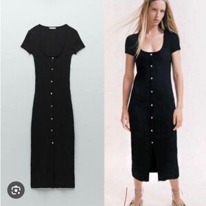 Zara Black Midi Dress with Button Detail